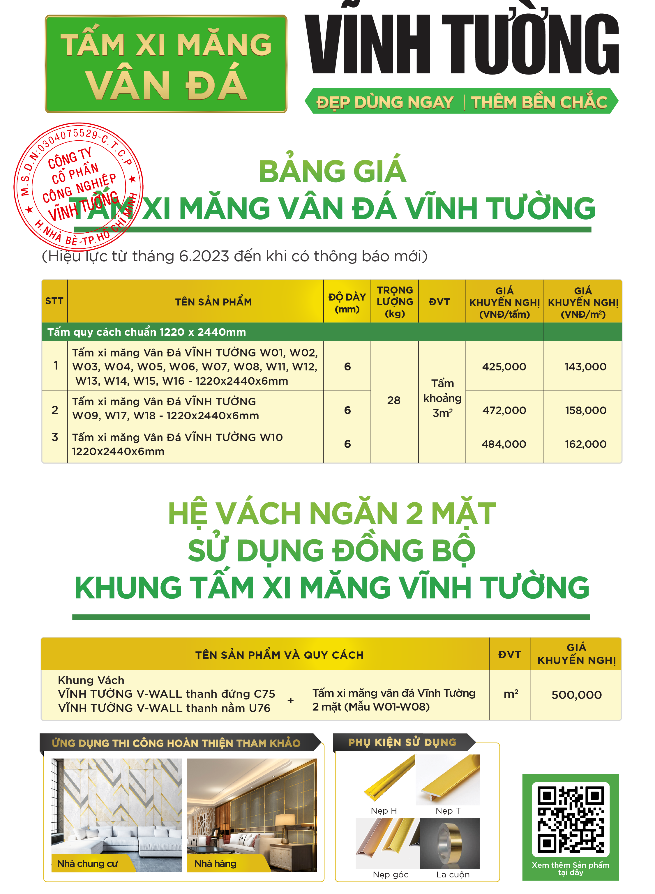 Báo giá tấm xi măng vân đá Vĩnh Tường cập nhật mới nhất